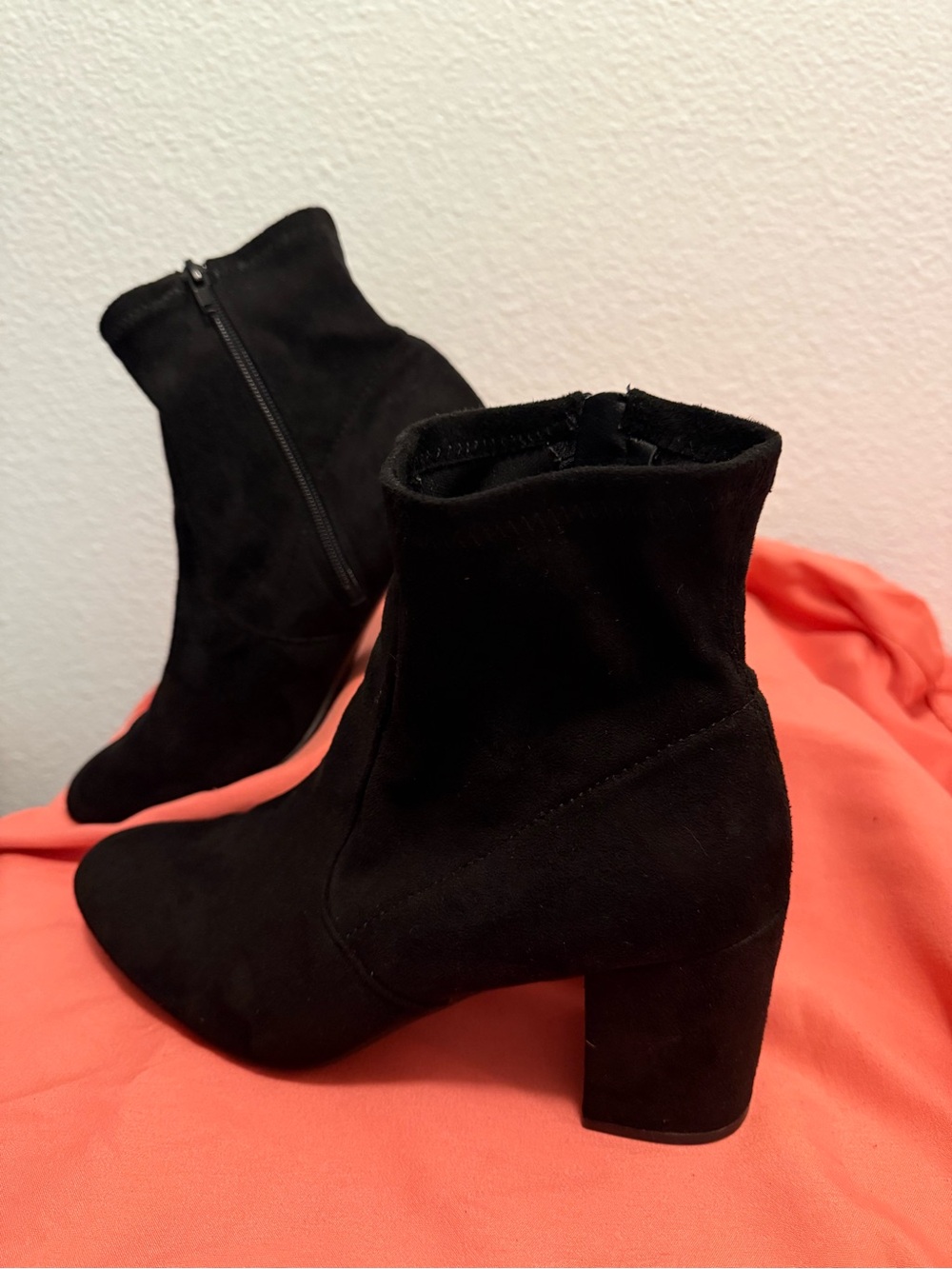 Black Suede Ankle Booties with Block Heel -  Women’s 9M